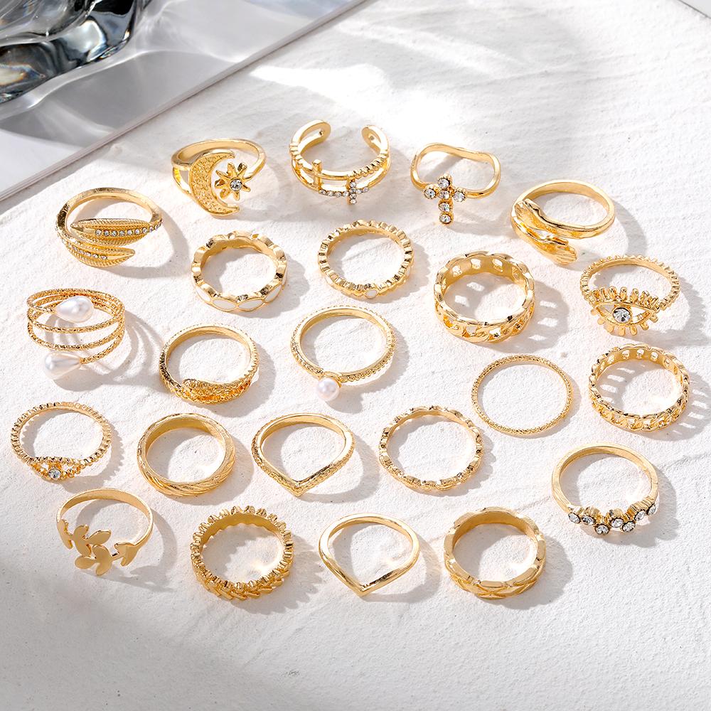 Sexy and Fashionable Exquisite Wheat Ear Pearl Eye Ring 22 Pieces Set Hundred Rings Women Jewellery Gift