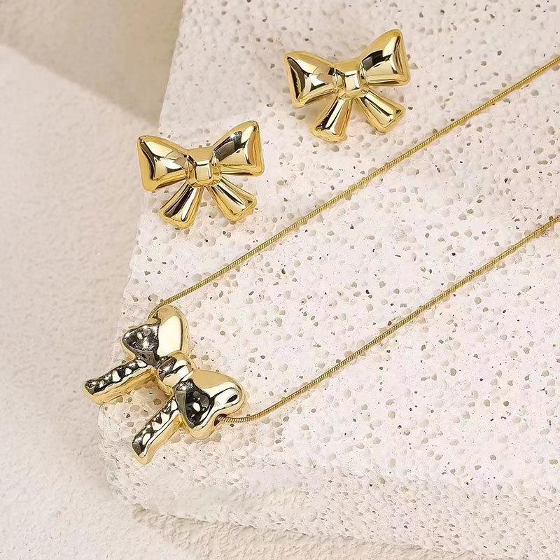 Bow Love Doudou Necklace Earrings Set High-End Women'S Niche Clavicle Chain Personalized Items