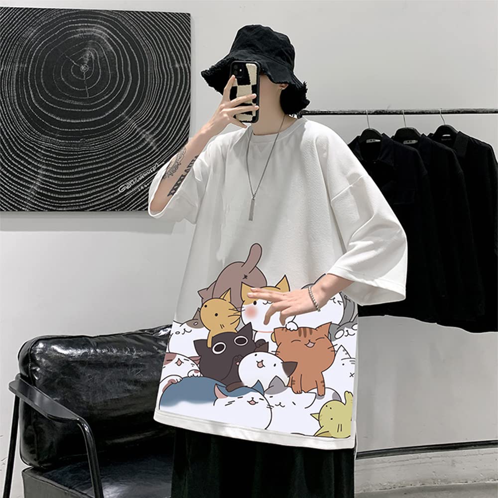 Tricou de vară cu mânecă scurtă, model rotund amuzant cu pisică [Anzn], bărbătesc, top, simplu, lejer, logo, cămașă, drăguț, guler mare, drăguț, confortabil, popular, elegant,