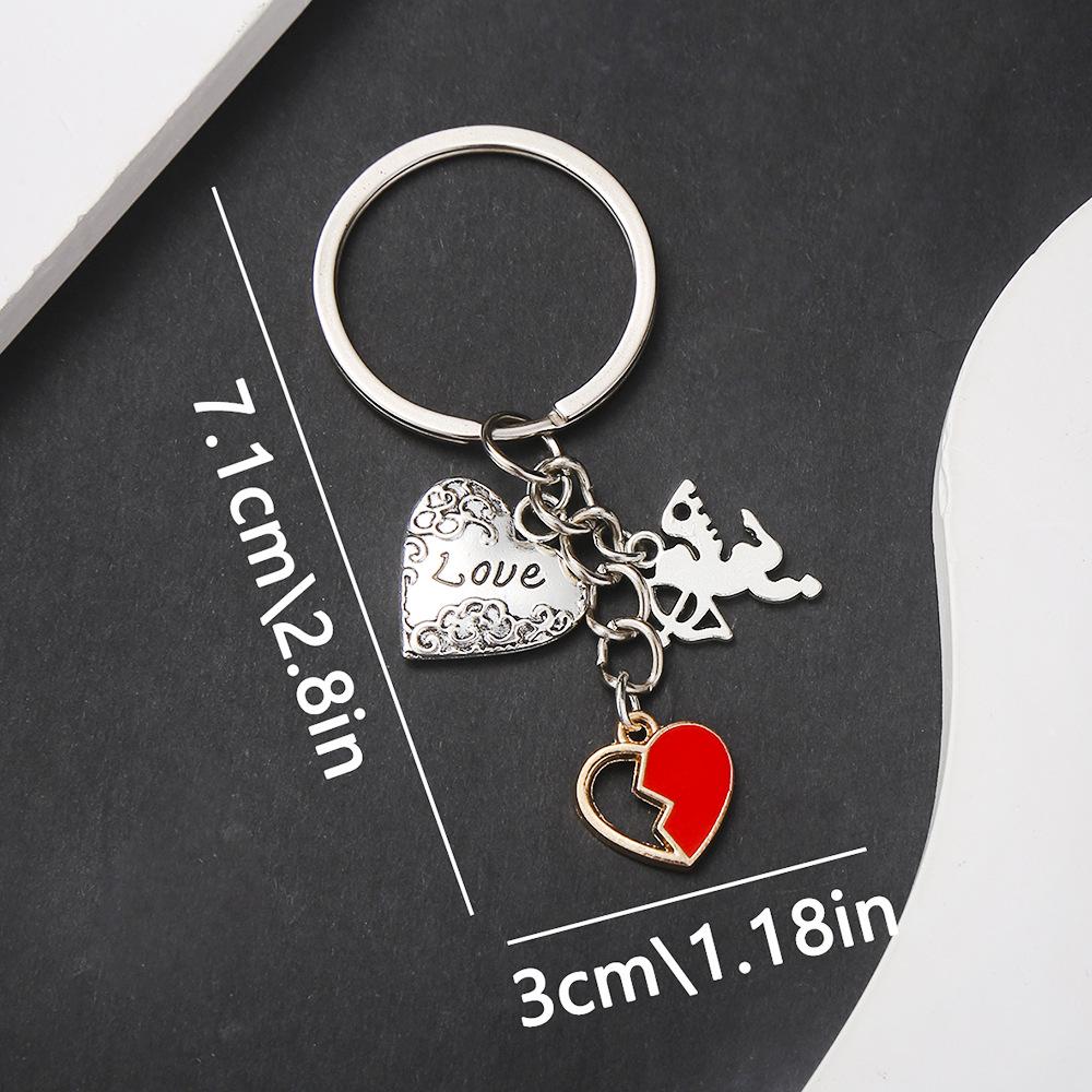 Ancient Silver Cupid Heart Keychain: Angel Bow Arrow LOVE Pendant for Couples.