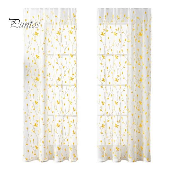 

1 пара оконных занавесок, полупрозрачных, декоративных, дышащих, в пасторальном стиле, с вышивкой листьев, проходящих через машинную стирку, для украшения дома, прозрачных занавесок на окна S жёлтый