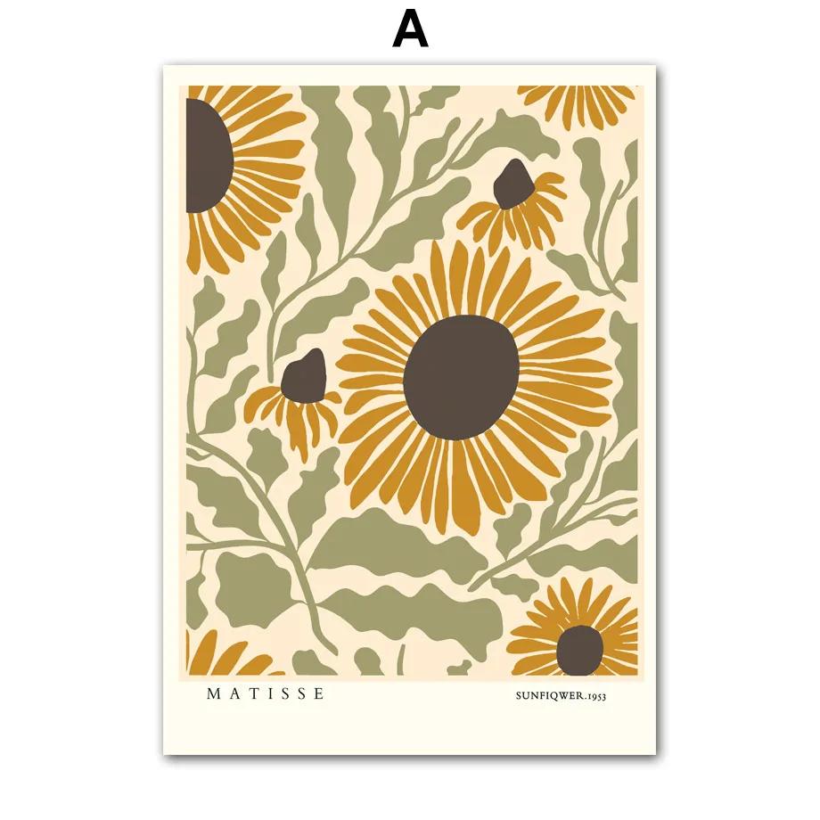 

Boho Abstract Matisse Sunflower Wall Art Poster, Minimalist Shapes, Pictures for Living Room Decor, Nordic Canvas Painting 21x30cm No Framed