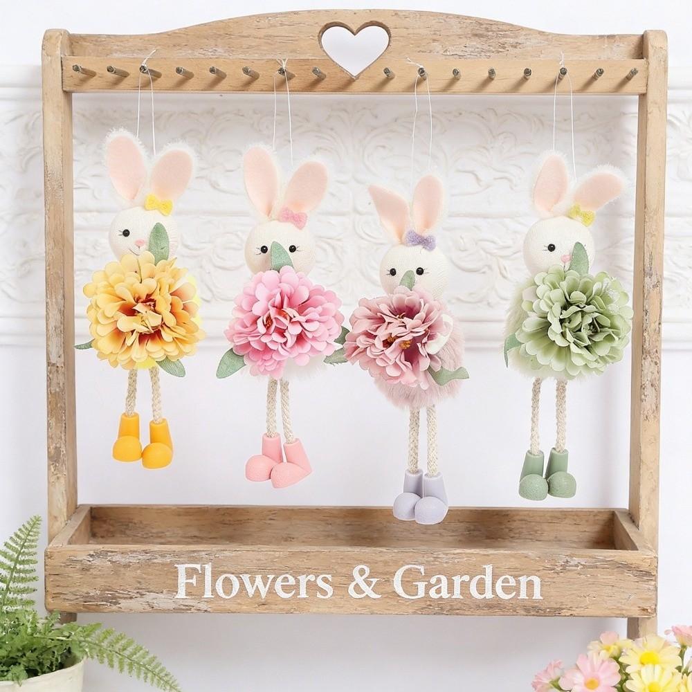 Cartoon Flower Rabbit Figurine Long Legs Easter Bunny Doll Easter Bunny Ornament Holiday Decor
