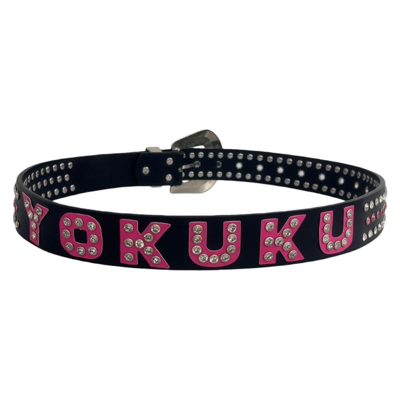Sparkling Pink Rhinestoned Letter Design Waist Strap Belt PU Leather Sash Casual To Formal Outfit Essential 1 чёрный
