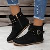 Autumn and winter large size hot-selling women's flat-bottomed fringed boots low tube round head belt buckle flat-heeled Martin boots