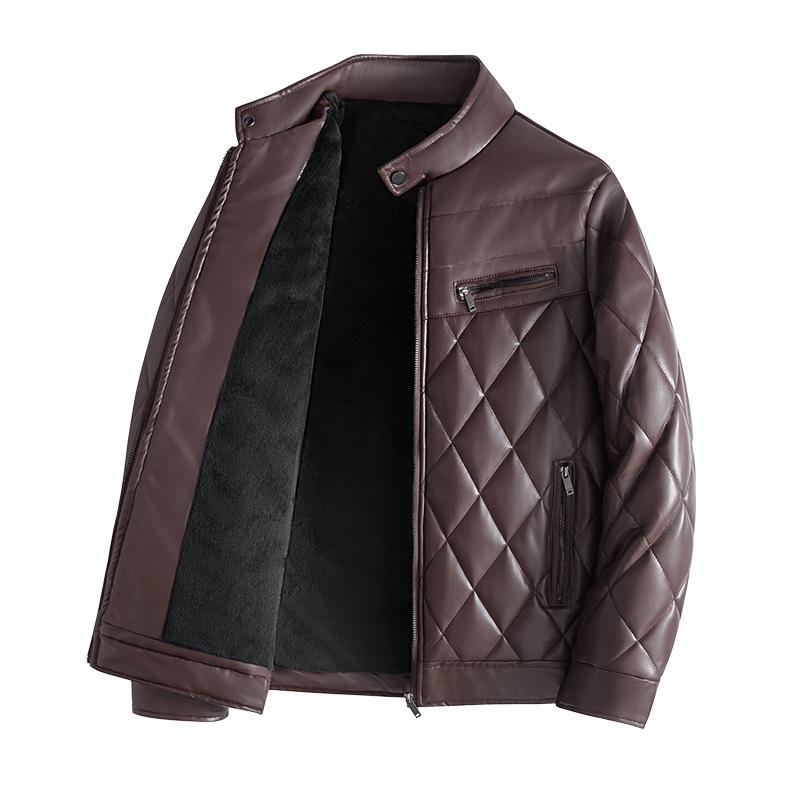 PU Leather Cotton Jacket Men's Winter Thick Down Cotton Jacket Korean Version Youth Motorcycle Leather Jacket Winter Clothing