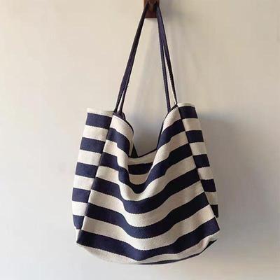 Casual Style Women’s Handbags New Fashion Large Capacity Striped Canvas Underarm Shoulder Bags Ladies Commuter Totes ARI