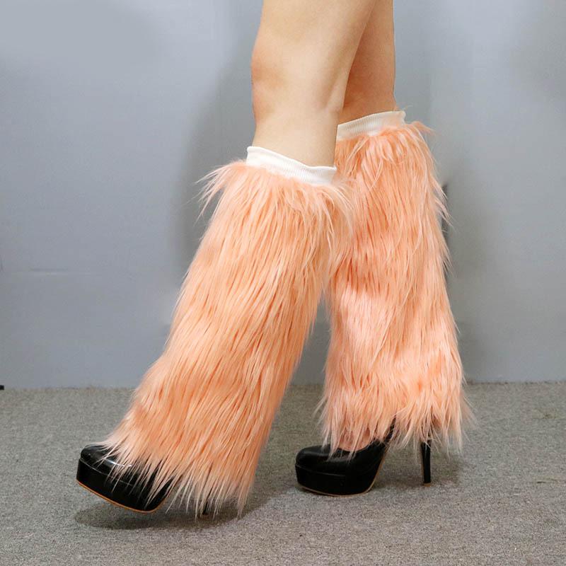 

Fluffies Faux Fur Boots Socks Winter Female Leggings Trendy Warming Leg Warmers Solid Color Foot Sleeve Boot Cover For Women 25cm оранжевый