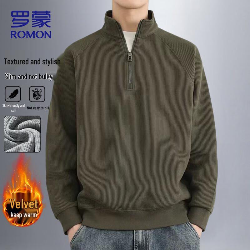 ROMON Men s Autumn/Winter Stand-Collar Zipper Pullover Sweatshirt 2XL