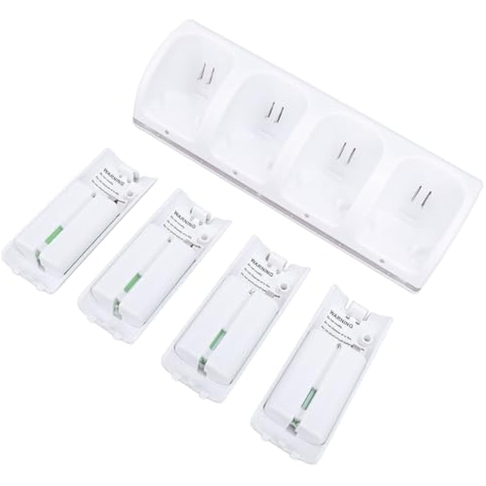 4 In 1 Charging Station for Wii Remote, Charger Dock with 4 2800mAh Rechargeable Battery Packs an...