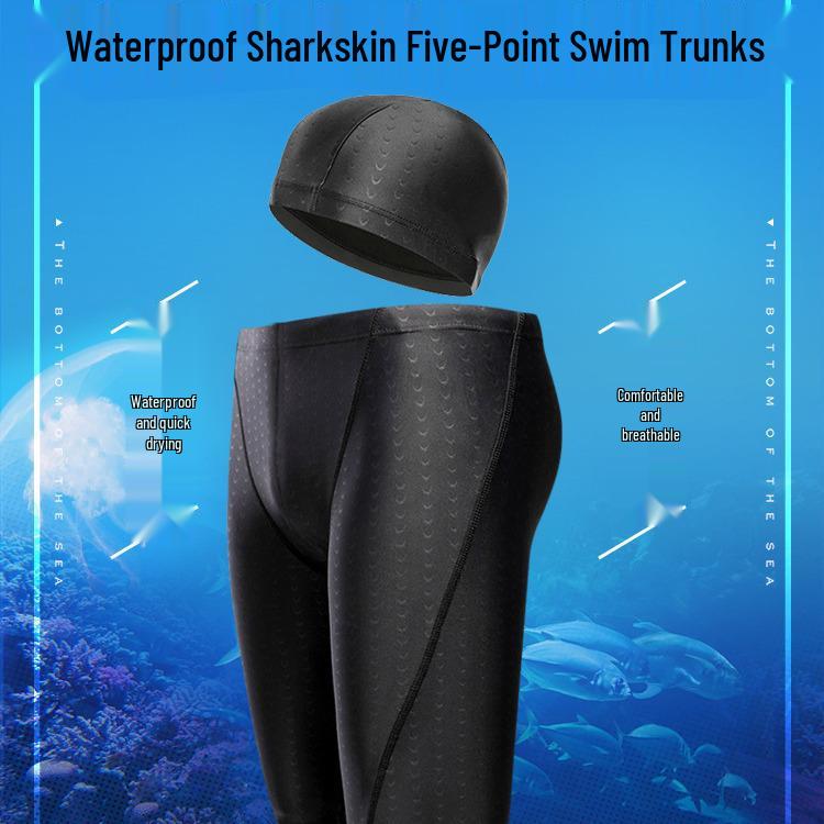 Men's Sharkskin Waterproof Swim Trunks Set - 2025 Style, Solid Color