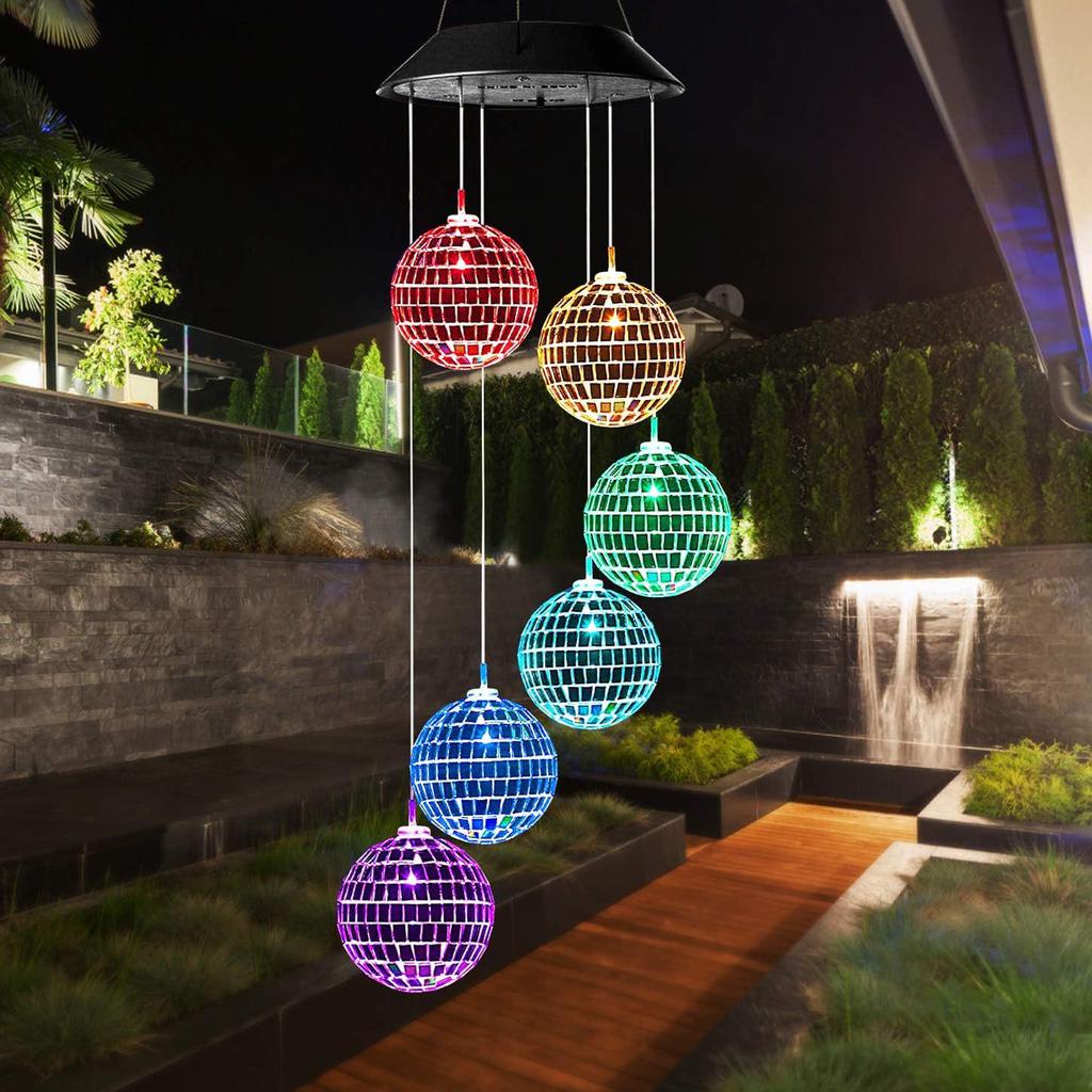 Solar-Powered LED Moroccan Mirror Ball Wind Chime Light