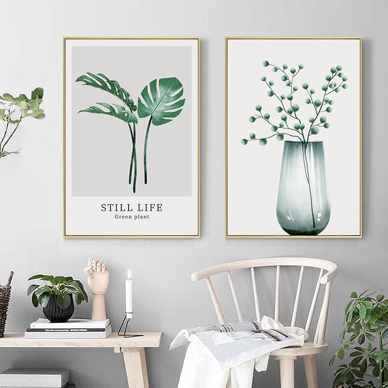 Acuarelă Plant Scandinav Poster Frunze Verde Artă Perete Pânză Pictură Postere nordice și imprimeuri Imagine de perete pentru camera de zi