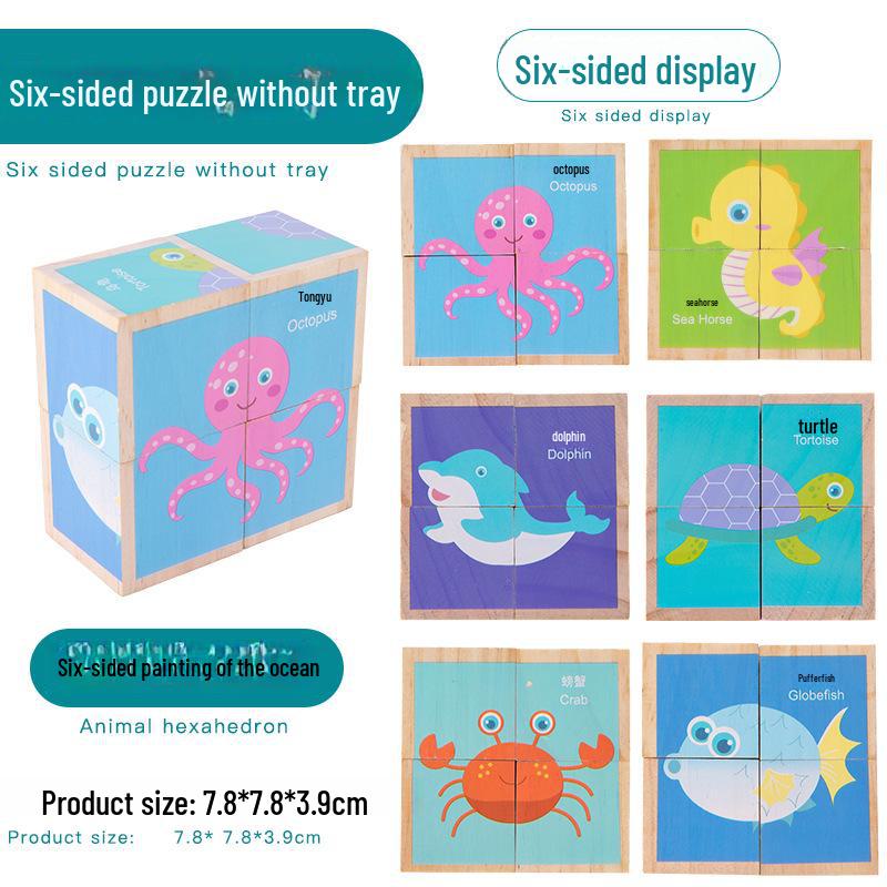 Nine-Piece 3D Six-Sided Educational Puzzle Blocks for Kindergarten Children