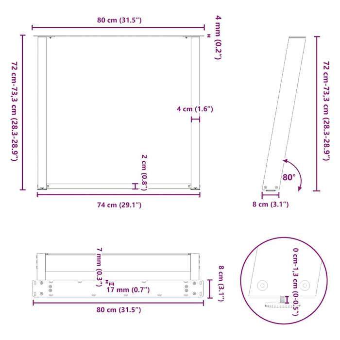 VidaXL Dining Table Legs U-Shape 2 Pieces Anthracite 80 X (72-73) Cm Steel 4012798