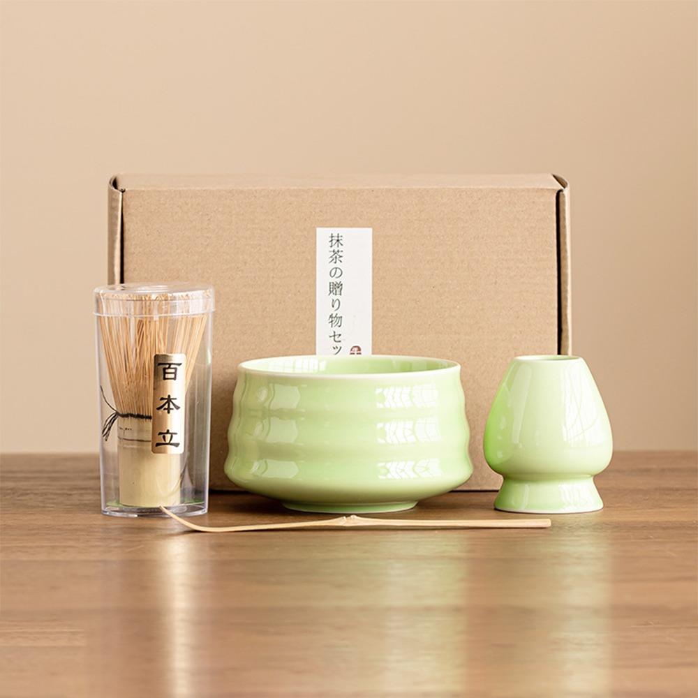 4PCS Food Grade Japanese Matcha Tea Set Bamboo Ceramic Japanese Chasen Matcha Stirring Brush