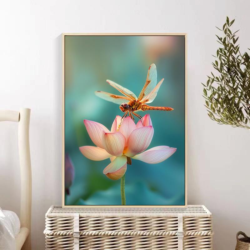 5D DIY Diamantmalerei Kreuzstich Lotus und Libelle Diamantstickerei Blumen Mosaik Vollbohrer Heimdekoration Handwerk