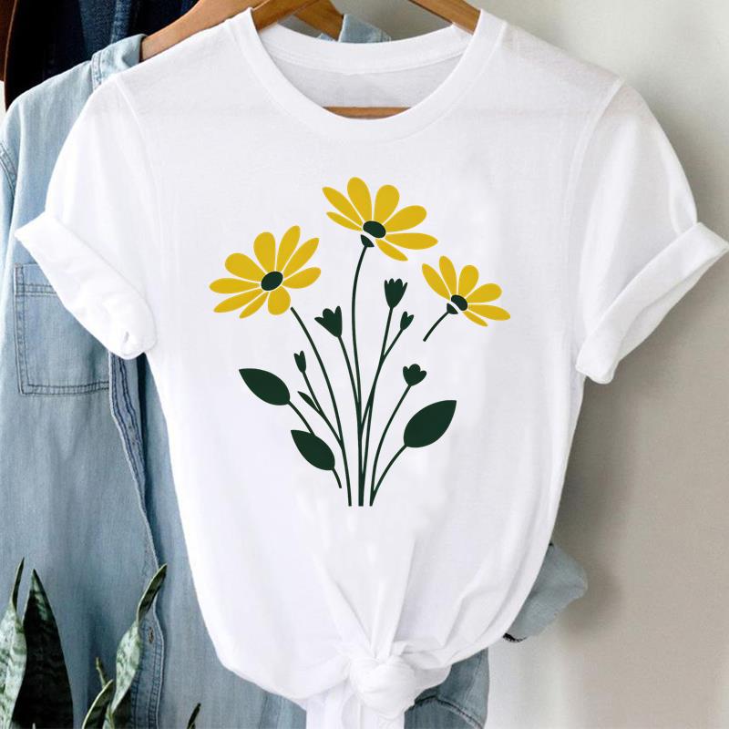 (Asian Size) T Shirt love heart flower Fashion Women Tee Clothing Casual Lady Female Top spring summer Printed Graphic Short Sleeve T-shirts
