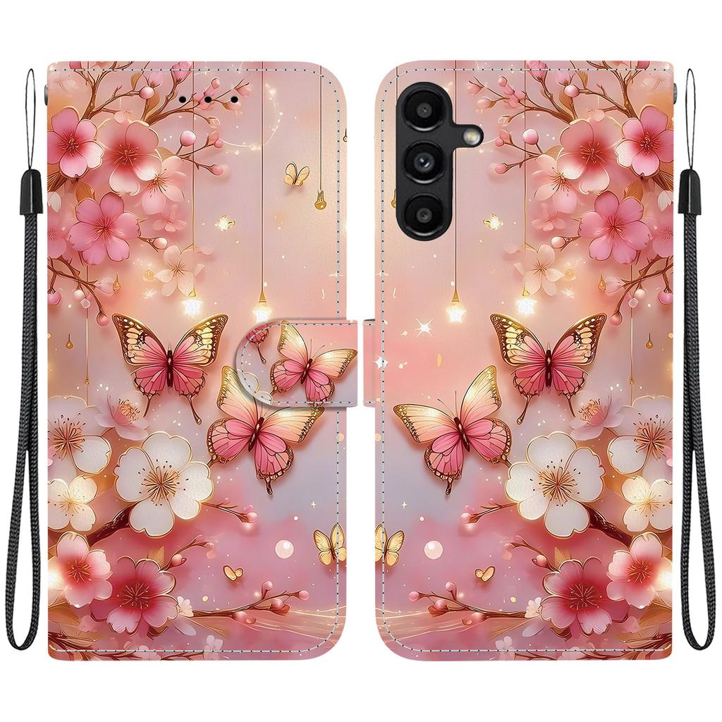 Handmade PU Leather Flip Case for Samsung Galaxy A15 4G/5G (A155F/A156B/A156E)- Anti-Slip Shockproof Cover with Wrist Strap & Heart/Rose Cat Designs
