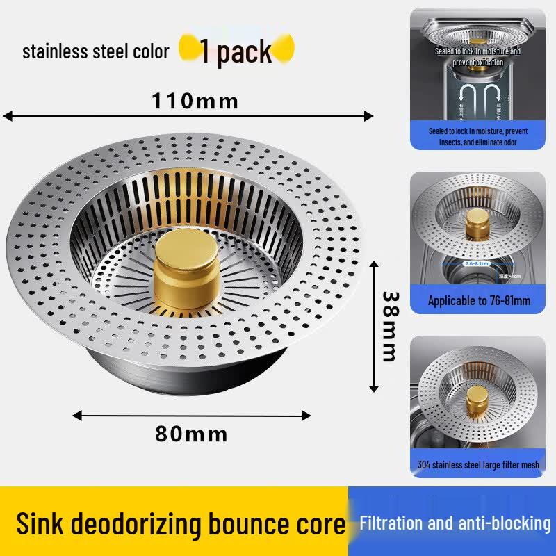 304 Stainless Steel Pop-Up Sink Drain Strainer