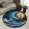 Multiple Sizes Moonlit Waves Beneath Lighthouse Print Round Carpet Living Room Bedroom Table Chair Sofa Decorative Carpet