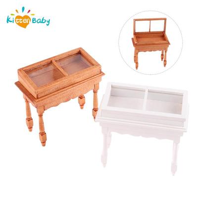 1:12 Dollhouse Miniature Wood Counter Clamshell Jewelry Display Cabinet Showcase Storage Cabinet Furniture Doll House Decor