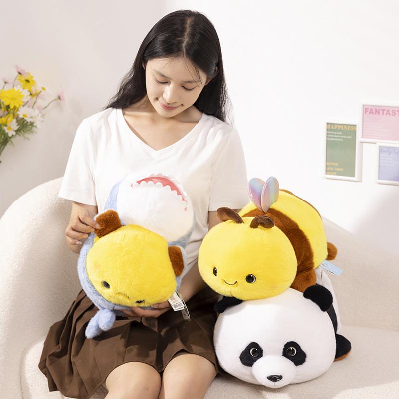 Plush Reversible Whimsical Animal Bee To Panda Shiba Inu Shark Cozy Doll For Children