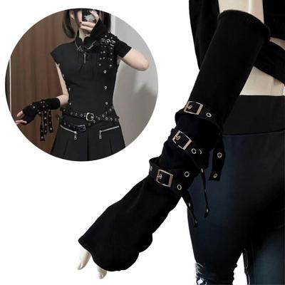 Cool Black Sun-protective Sleeve Unisex Cuff Punk Gloves Japanese Anime Gloves Streetwear