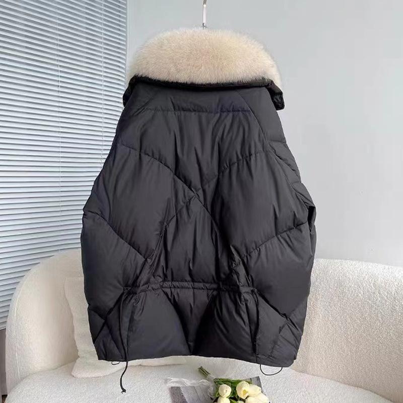 Imitation Fox Fur Winter Women's White Duck Down Jacket Loose Warm Down Jacket Women's Thick Medium Length Parka Coat