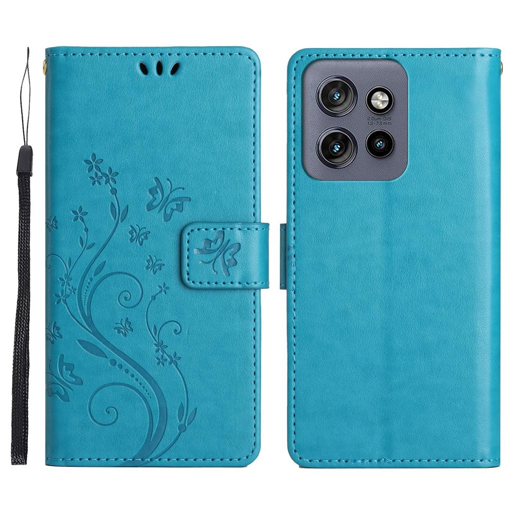 For Motorola Edge 60 Neo 5G/50 Neo 5G Leather Wallet Case Butterfly Flower Imprinted Phone Cover with Strap