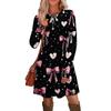 Women's Fashion Casual Pocket Decorative Button Dress Round Neck Long Sleeve Printed Dress