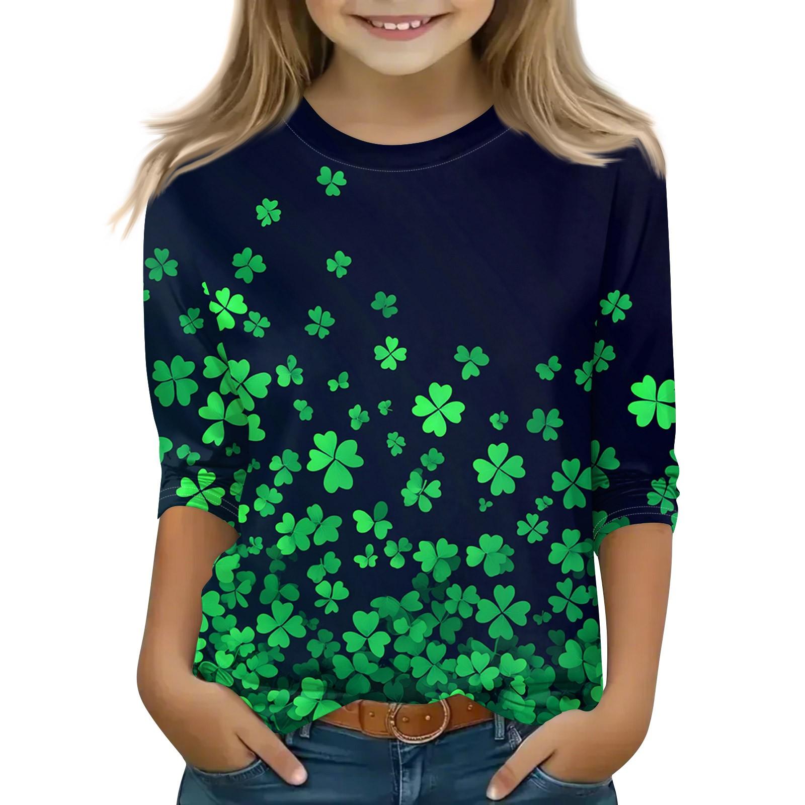 

Топы с принтом для девочек 5-16 лет с круглым вырезом и рукавами 3/4 Футболки Модные топы Наряды Футболки 160 тёмно-синий