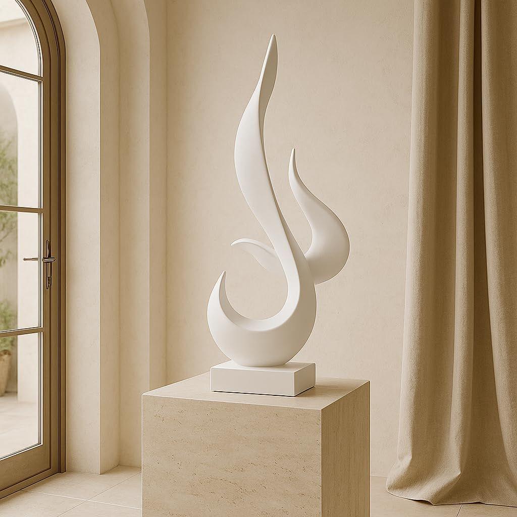 Home Décor Fire Shape Table Decorating Matte Finish Ceramic Figures - (White)