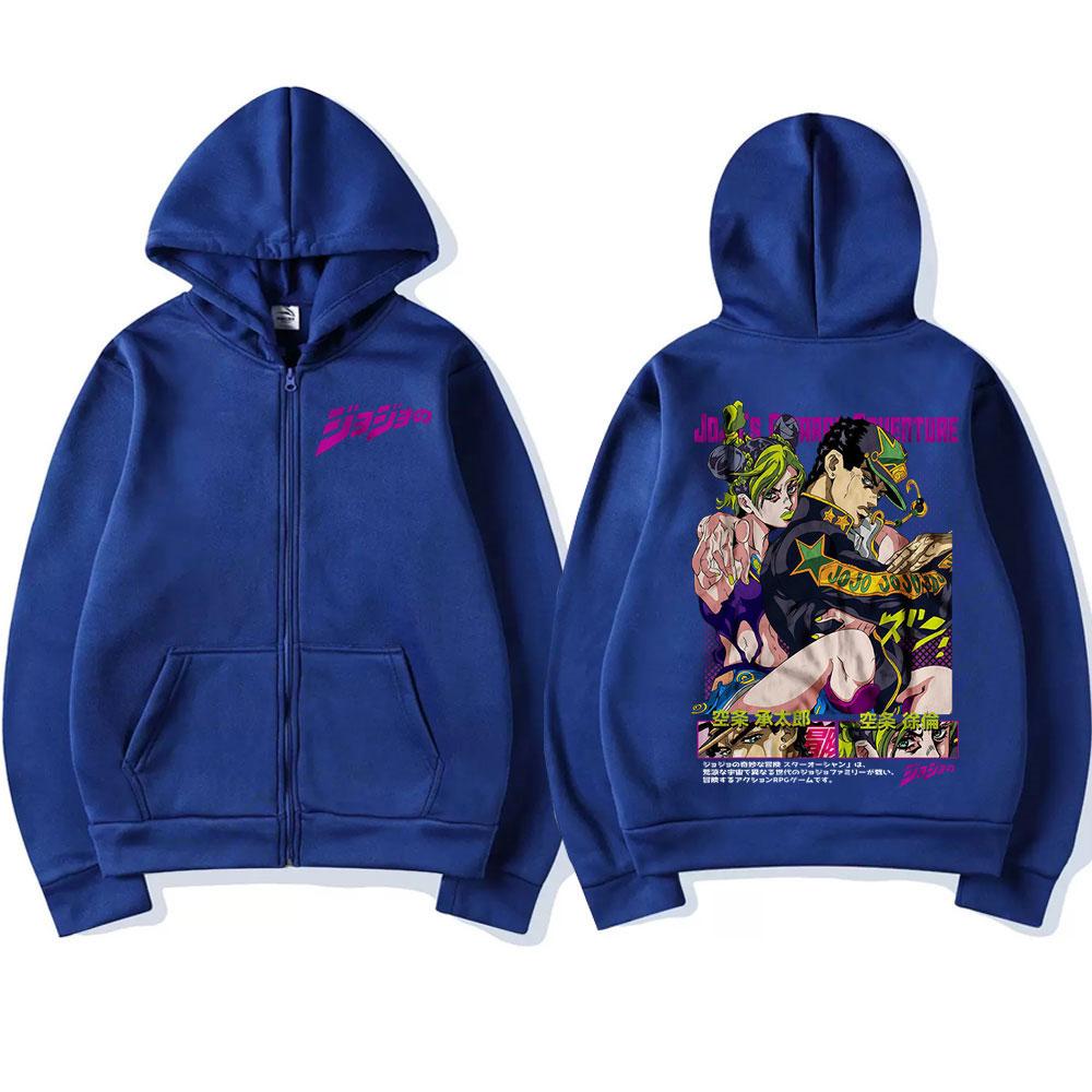 Anime Jojo Bizarre Adventure Zipper Hoodies Kujo Jotaro Kujo Jolyne Manga Zip Up Sweatshirts Men Women Fashion Casual Pullovers