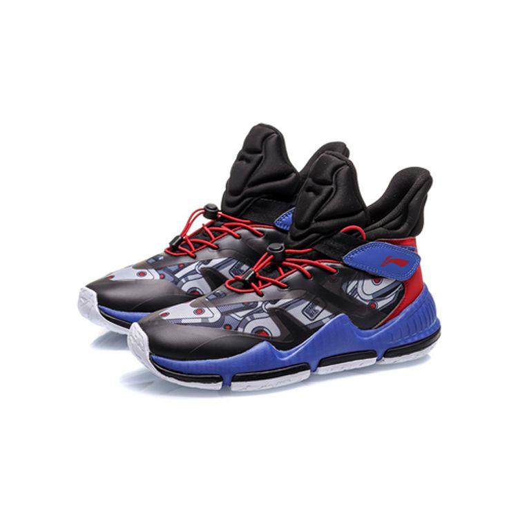 Li Ning Flying Falcon Non-Slip Wear-Resistant Mid-Top Basketball Shoes Kids Sneakers Black Blue Red YKBQ036-3