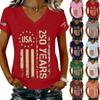 Modisches Damen-T-Shirt mit V-Ausschnitt, lässig, im Retro-Print, kurzärmelig