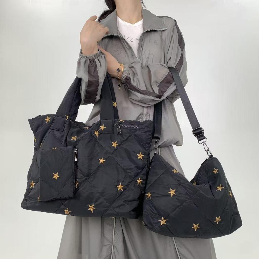 Women'S Quilted Cotton Clothes Tote Bag Three-Piece Set Star Versatile Shoulder Handbag