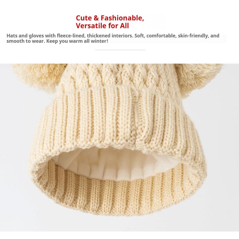 3pc3-12Y Children's Hat, Scarf and Glove Set, Children's Thickened Winter Hat with Snowflake Color Pattern Knitted Cap