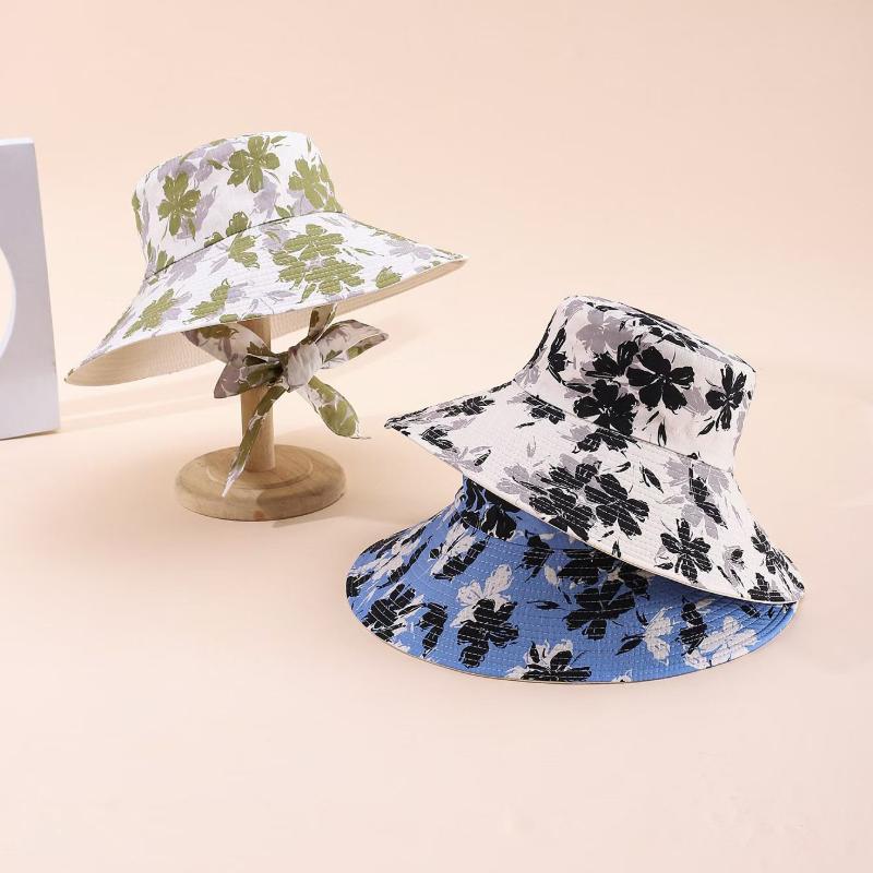 New-border floral print fisherman hat, outdoor, large brim hat travel, foldable and portable sp
