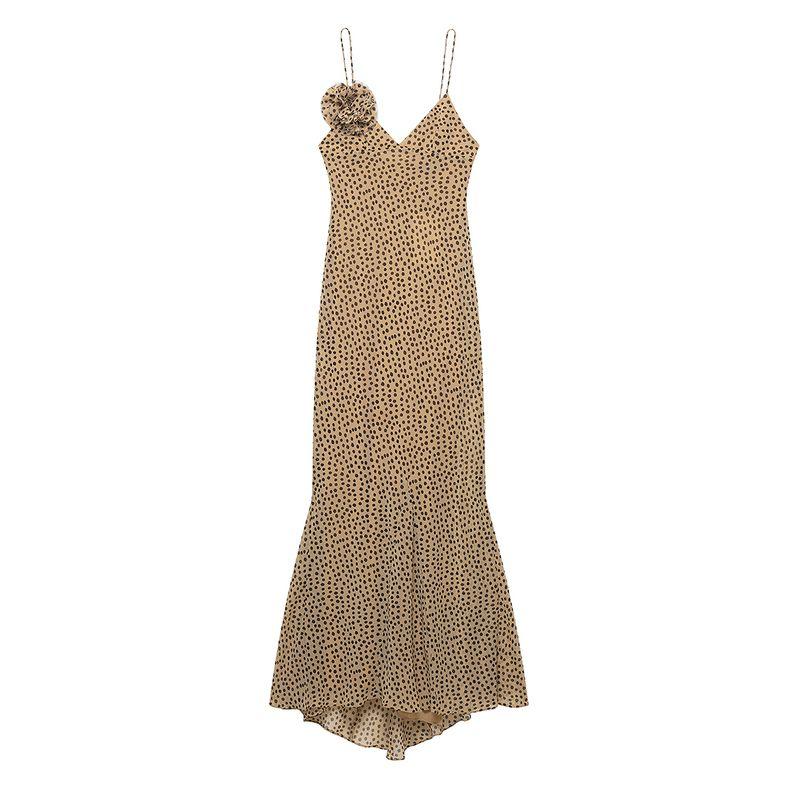 Kaslead New Arrival Women's Clothing Fashion Style Flower Decoration Polka Dot Brace Dress 3675535 730