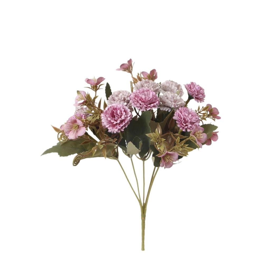 Bouquet di Fiori Artificiali Rosa e Viola, Garofano e Ortensia Finti in Seta per Decorazioni Casa e Matrimonio