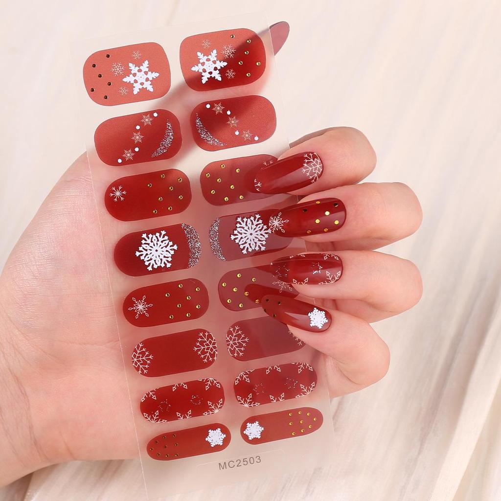 16-Piece European/American Christmas Gel Nail Stickers – No-Bake, French Manicure Style