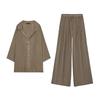 Idle Style Simple Lapel Casual Shirt 4043058 Linen Blended Mid Waist Wide Leg Pants 4043059