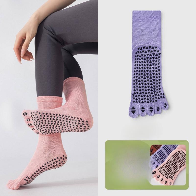 

Women s Professional Non-slip Indoor Sports Fitness Dance Yoga Pilates Wicking Sweat Five Finger Cotton Socks 1 pair фиолетовый/серый