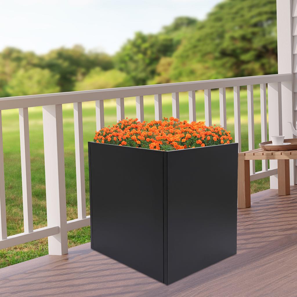 Bymaocar Black Square Garden Metal Planting Box, Indoor Large-sized Flower Pot, 26inch Planting Container with Protective Gloves