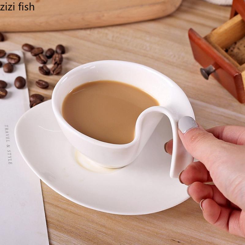 White Ceramic Water Cup Coffee Cup and Dish Set Breakfast Cups Dim Sum Dish Afternoon Tea Mug Milk Tea Cups Juice Mug