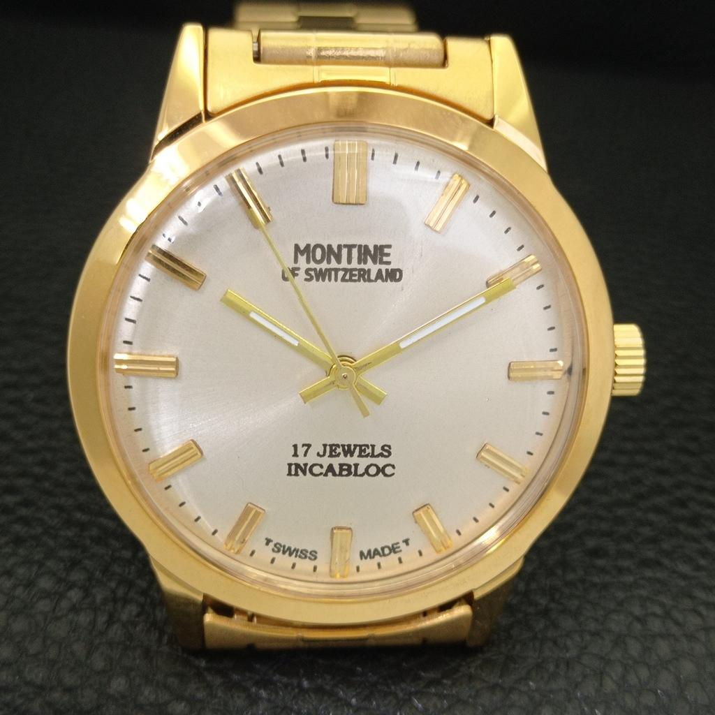 ÜBERHOLTE VINTAGE MONTINE OF SWITZERLAND 17J HERREN VERGOLDETE UHR a285407-12