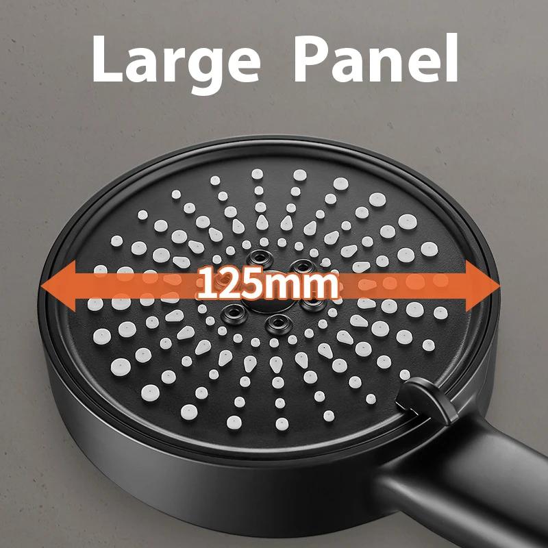 New 5 Modes Shower Head High Pressure Big Panel Large Flow Silver Black Showers Massage Handheld Showerhead Bathroom Accessories
