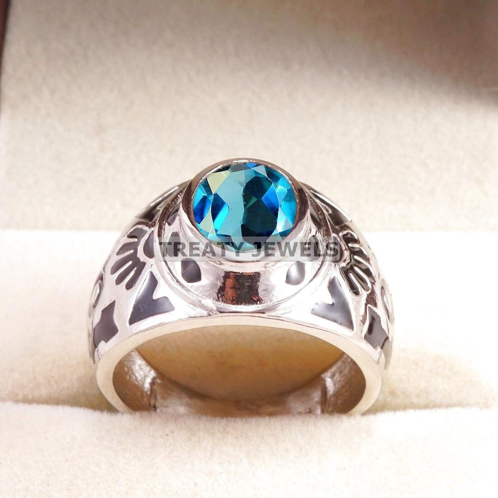 London Blue Topaz Oval Gemstone With 925 Sterling Silver Ring For Men's #B233 JL375675987374