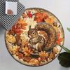 [2D flat, not 3D]Comes with 2 anti slip mats1pcs Autumn Leaves Squirrel Pattern Round Mat- Soft, Non-Slip Polyester Floor Mat wi